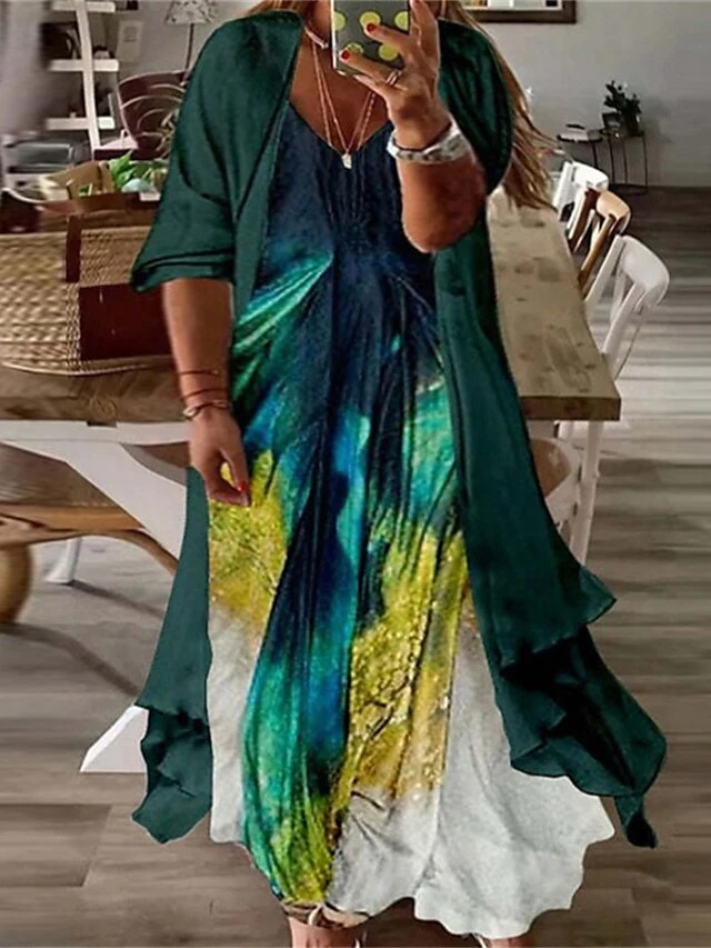 Women‘s Plus Size Curve Casual Dress Floral V Neck Print 3/4 Length Sleeve Fall Spring Vintage Casual Maxi Long Dress Daily Vacation Dress 5 Women‘s Plus Size Curve Casual Dress Floral V Neck Print 3/4 Length Sleeve Fall Spring Vintage Casual Maxi Long Dress Daily Vacation Dress - Image 5