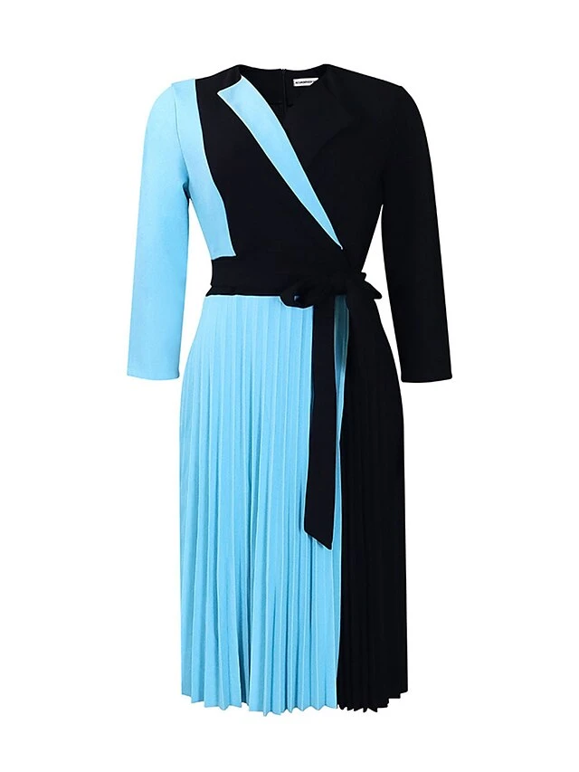 Women's Shirt Dress Casual Dress Midi Dress Outdoor Daily Date Polyester Fashion Casual Shirt Collar Lace Up Pleated 3/4 Length Sleeve Spring Fall Winter 2023 Regular Fit Yellow Red Blue Color Block 2 Women's Shirt Dress Casual Dress Midi Dress Outdoor Daily Date Polyester Fashion Casual Shirt Collar Lace Up Pleated 3/4 Length Sleeve Spring Fall Winter 2023 Regular Fit Yellow Red Blue Color Block - Image 2