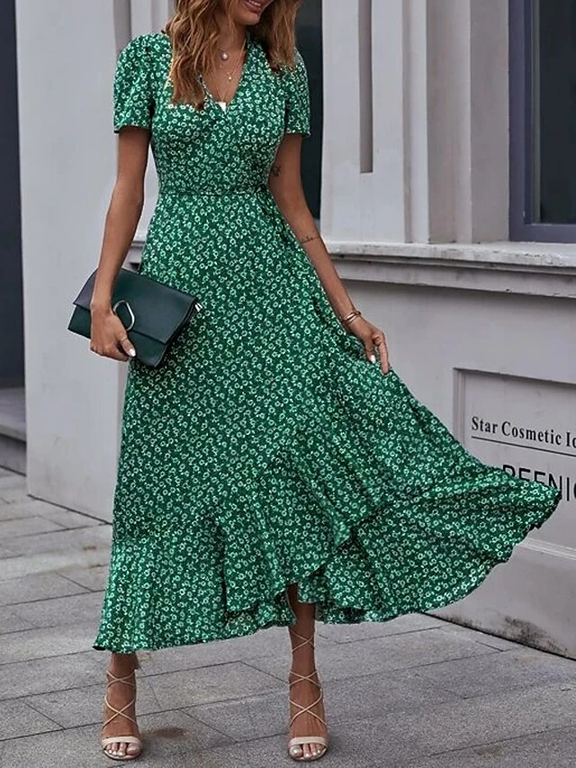 Women's Long Dress Maxi Dress Wrap Dress Floral Dress Summer Dress Graphic Modern Casual Outdoor Daily Holiday Ruffle Split Short Sleeve V Neck Dress Regular Fit Green Summer Spring S M L XL 5 Women's Long Dress Maxi Dress Wrap Dress Floral Dress Summer Dress Graphic Modern Casual Outdoor Daily Holiday Ruffle Split Short Sleeve V Neck Dress Regular Fit Green Summer Spring S M L XL - Image 5