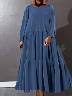 Women's Plus Size Curve Casual Dress Swing Dress A Line Dress Solid Color Long Dress Maxi Dress Long Sleeve Ruched Ruffle Crew Neck Basic Outdoor Black Blue Fall Winter L XL XXL 3XL 4XL -Casual Print Dress Sales fnmdyn1693446970803