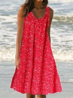 Women's Beach Dress Beach Wear Mini Dress Print Tropical Fashion Floral U Neck Sleeveless Loose Fit Outdoor Daily Light Blue Red 2023 Summer Spring M L XL XXL -Casual Print Dress Sales fnujsl1680165633083