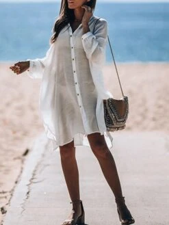 Women's Swimwear Cover Up Beach Top Normal Swimsuit Button Pure Color White Bathing Suits New Vacation Fashion 16 Women's Swimwear Cover Up Beach Top Normal Swimsuit Button Pure Color White Bathing Suits New Vacation Fashion -Casual Print Dress Sales fnvxnc1669447375295