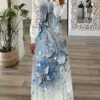 Women's Floral Lace Pleated Dresses Long Dress Maxi Dress A Line Dress Print Dress Spring Dress Butterfly Modern Date Vacation Weekend Long Sleeve V Neck Dress Blue Summer Spring S M L XL XXL