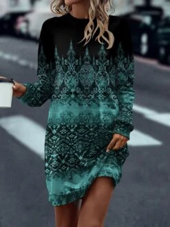 Women's Casual Dress Sweatshirt Dress Mini Dress Warm Daily Outdoor Holiday Weekend Crew Neck Print Print Loose Fit Yellow Pink Green S M L XL XXL