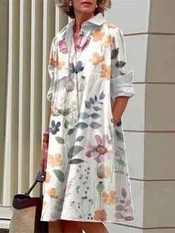 Women's Shirt Dress Casual Dress Midi Dress Outdoor Office Daily Polyester Fashion Modern Shirt Collar Button Pocket Long Sleeve Fall Winter 2023 Loose Fit ArmyGreen White Blue Floral S M L XL 2XL 9 Women's Shirt Dress Casual Dress Midi Dress Outdoor Office Daily Polyester Fashion Modern Shirt Collar Button Pocket Long Sleeve Fall Winter 2023 Loose Fit ArmyGreen White Blue Floral S M L XL 2XL -Casual Print Dress Sales fpdpea1693226877390