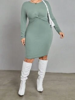 Women's Plus Size Curve Casual Dress Winter Dress Bodycon Solid Color Midi Dress Long Sleeve Ruched Crew Neck Fashion Outdoor Green Fall Winter XL XXL 3XL 8 Women's Plus Size Curve Casual Dress Winter Dress Bodycon Solid Color Midi Dress Long Sleeve Ruched Crew Neck Fashion Outdoor Green Fall Winter XL XXL 3XL -Casual Print Dress Sales fppphz1697706238831