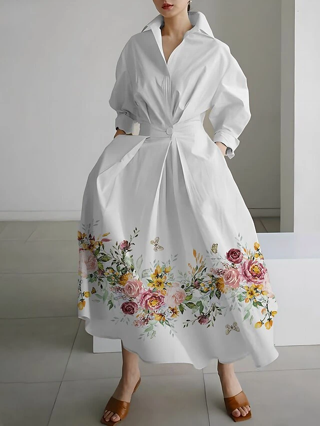 Women's Shirt Dress Casual Dress Swing Dress Maxi Long Dress Outdoor Office Daily Polyester Fashion Modern Shirt Collar Button Pocket Long Sleeve Fall Winter 2023 Loose Fit White Yellow Navy Blue 1 Women's Shirt Dress Casual Dress Swing Dress Maxi Long Dress Outdoor Office Daily Polyester Fashion Modern Shirt Collar Button Pocket Long Sleeve Fall Winter 2023 Loose Fit White Yellow Navy Blue
