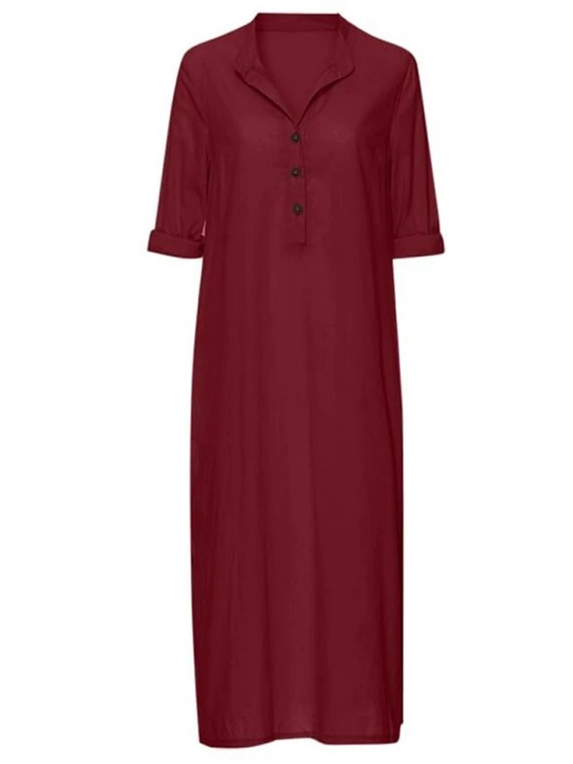 Women's Shirt Dress Casual Dress Shift Dress Maxi Long Dress Outdoor Daily Vacation Cotton And Linen Basic Classic Stand Collar Button Pocket Long Sleeve Fall Winter 2023 Loose Fit Black Wine Navy 2 Women's Shirt Dress Casual Dress Shift Dress Maxi Long Dress Outdoor Daily Vacation Cotton And Linen Basic Classic Stand Collar Button Pocket Long Sleeve Fall Winter 2023 Loose Fit Black Wine Navy - Image 2