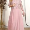 Women's Plus Size Curve Two Piece Dress Set Party Dress Lace Dress Party Wedding Guest Fashion Elegant Lace Embroidered Long Dress Maxi Dress Crew Neck 3/4 Length Sleeve Plain Pink Blue Spring