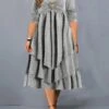 Women‘s Plus Size Curve Flattering Dresses Apple Shaped Dress Wedding Guest Casual Dress Shift Dress Solid Color Midi Dress Long Sleeve Ruffle Pocket Crew Neck Basic Daily Pink Wine Fall Spring Dress
