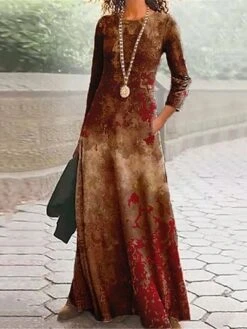 Women's Casual Dress Winter Dress A Line Dress Floral Geometric Print Crew Neck Long Dress Maxi Dress Fashion Modern Outdoor Daily Long Sleeve Regular Fit Black Red Blue Fall Winter S M L XL XXL -Casual Print Dress Sales frlfkk1694165516592