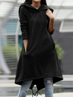 Women's Casual Dress Hoodie Dress Winter Dress Midi Dress Pocket Outdoor Street Daily Fashion Streetwear Hooded Long Sleeve 2023 Loose Fit Black Army Green Gray Color S M L XL XXL Size -Casual Print Dress Sales frqxch1694510146994