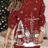 Women's Christmas Casual Dress Sweatshirt Dress Mini Dress Warm Fashion OutdoorVacation Crew Neck Print SnowmanTree Loose Fit Black Yellow Burgundy S M L XL XXL