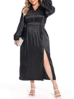 Women's Plus Size Curve Work Dress Satin Dress Black Dress Plain Midi Dress Long Sleeve Split V Neck Fashion Office Black Fall Winter L XL XXL 3XL 4XL 17 Women's Plus Size Curve Work Dress Satin Dress Black Dress Plain Midi Dress Long Sleeve Split V Neck Fashion Office Black Fall Winter L XL XXL 3XL 4XL -Casual Print Dress Sales frvijz1694772914255