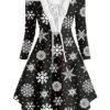 Women's Christmas Swing Dress Vintage Dress Mini Dress Green Blue Royal Blue Red White Black Long Sleeve Santa Claus Snowman Snowflake Feather Print Winter Fall Off Shoulder Stylish Elegant