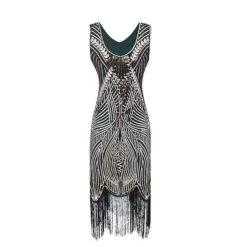 Women's Retro 1920s Fringe Dress Midi Dress Party Halloween Sequins Tassel Fringe Leaf Deep U Sleeveless Regular Fit Spring Fall 2023 Silver Black S M L XL -Casual Print Dress Sales frvrvf1692858228445