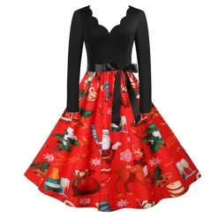 Women's Christmas Swing Dress Trumpet / Mermaid DressKnee Length Dress Black Long SleeveSnowman Zipper Bow Print Fall Winter V Neck Elegant HolidayParty 2022 S M L XL XXL XXXL