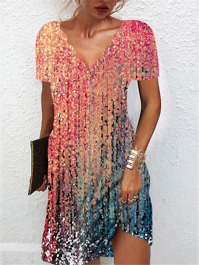 Women's Casual Dress Summer Dress Print Dress Ombre Print Scalloped Neck Mini Dress Active Fashion Outdoor Daily Short Sleeve Regular Fit Rainbow Summer Spring S M L XL XXL 1 Women's Casual Dress Summer Dress Print Dress Ombre Print Scalloped Neck Mini Dress Active Fashion Outdoor Daily Short Sleeve Regular Fit Rainbow Summer Spring S M L XL XXL