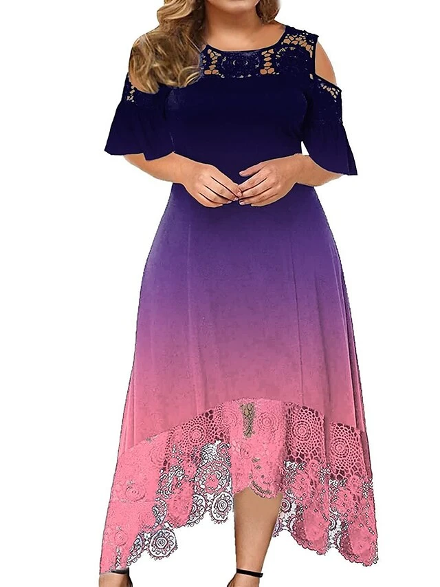 Women‘s Plus Size Curve Casual Dress A Line Dress Gradient Long Dress Maxi Dress Short Sleeve Patchwork Hollow Out Crew Neck Fashion Outdoor Black Light Green Summer Spring XL XXL 3XL 4XL 5XL 1 Women‘s Plus Size Curve Casual Dress A Line Dress Gradient Long Dress Maxi Dress Short Sleeve Patchwork Hollow Out Crew Neck Fashion Outdoor Black Light Green Summer Spring XL XXL 3XL 4XL 5XL