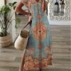 Women's Casual Dress A Line Dress Summer Dress Floral Split Print V Neck Long Dress Maxi Dress Fashion Streetwear Outdoor Daily Short Sleeve Regular Fit White Yellow Pink Summer Spring S M L XL XXL