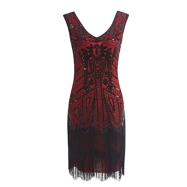 Women's Retro 1920s Fringe Dress Midi Dress Party Halloween Sequins Tassel Fringe Floral V Neck Sleeveless Regular Fit Spring Fall 2023 Silver Red S M L XL 4 Women's Retro 1920s Fringe Dress Midi Dress Party Halloween Sequins Tassel Fringe Floral V Neck Sleeveless Regular Fit Spring Fall 2023 Silver Red S M L XL - Image 4