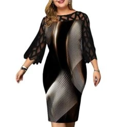 Women‘s Plus Size Curve Party Dress Color Gradient Crew Neck Print 3/4 Length Sleeve Spring Fall Elegant Knee Length Dress Date Semi Formal Dress -Casual Print Dress Sales ftqetf1647934954177
