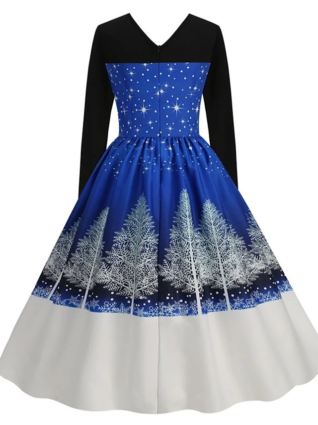 Women's Christmas Swing Dress Vintage DressKnee Length Dress Blue Royal Blue Light Blue Black Long Sleeve Santa Claus Elk Snowman Print Fall Winter Crew Neck Vacation Vintage 2022 S M L XL XXL 3XL 3 Women's Christmas Swing Dress Vintage DressKnee Length Dress Blue Royal Blue Light Blue Black Long Sleeve Santa Claus Elk Snowman Print Fall Winter Crew Neck Vacation Vintage 2022 S M L XL XXL 3XL - Image 3