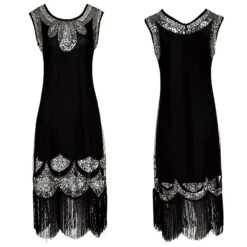 Women's Retro 1920s Fringe Dress Midi Dress Party Halloween Sequins Tassel Fringe Geometric Crewneck Sleeveless Regular Fit Spring Fall 2023 Black S M L XL