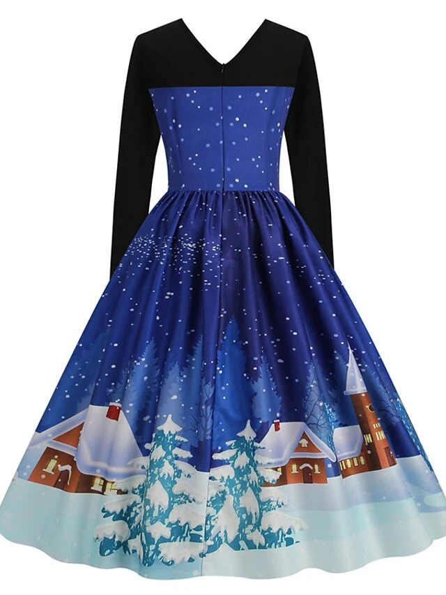 Women's Christmas Swing Dress Vintage DressKnee Length Dress Blue Royal Blue Light Blue Black Long Sleeve Santa Claus Elk Snowman Print Fall Winter Crew Neck Vacation Vintage 2022 S M L XL XXL 3XL 15 Women's Christmas Swing Dress Vintage DressKnee Length Dress Blue Royal Blue Light Blue Black Long Sleeve Santa Claus Elk Snowman Print Fall Winter Crew Neck Vacation Vintage 2022 S M L XL XXL 3XL - Image 15