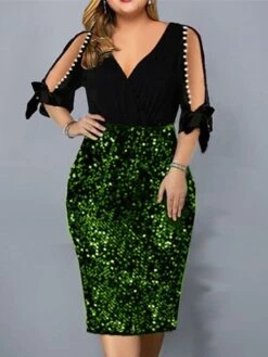 Women‘s Plus Size Curve Party Dress Solid Color V Neck Sequins Half Sleeve Spring Fall Stylish Sequins Prom Dress Midi Dress Party Club Dress Sheath Dress Sequin Dress 11 Women‘s Plus Size Curve Party Dress Solid Color V Neck Sequins Half Sleeve Spring Fall Stylish Sequins Prom Dress Midi Dress Party Club Dress Sheath Dress Sequin Dress -Casual Print Dress Sales fvdihn1656496081152
