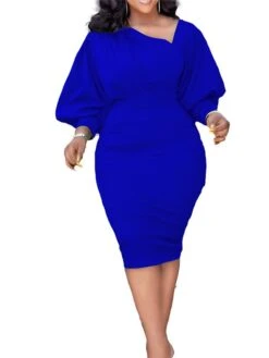 Women‘s Plus Size Curve Holiday Dress Solid Color V Neck Ruched Long Sleeve Fall Winter Work Knee Length Dress Work Weekend Dress -Casual Print Dress Sales fvgnyh1647508312290
