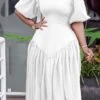 Women‘s Plus Size Curve Work Dress Solid Color V Neck Half Sleeve Spring Fall Stylish Work Formal Knee Length Dress Formal Going Out Dress