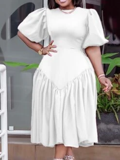 Women‘s Plus Size Curve Work Dress Solid Color V Neck Half Sleeve Spring Fall Stylish Work Formal Knee Length Dress Formal Going Out Dress