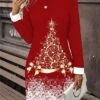 Women‘s Christmas Casual Dress Sweatshirt Dress Mini Dress Active Fashion Outdoor Holiday Crew Neck Print Snowman Tree Loose Fit Black White Wine S M L XL XXL