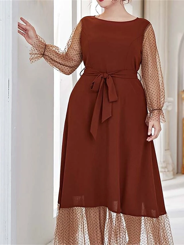 Women's Plus Size Prom Dress Party Dress Wedding Guest Dress Long Dress Maxi Dress Black Brown Long Sleeve Pure Color Lace Up Fall Winter Autumn Crew Neck Fashion Winter Dress Evening Party Wedding 8 Women's Plus Size Prom Dress Party Dress Wedding Guest Dress Long Dress Maxi Dress Black Brown Long Sleeve Pure Color Lace Up Fall Winter Autumn Crew Neck Fashion Winter Dress Evening Party Wedding - Image 8