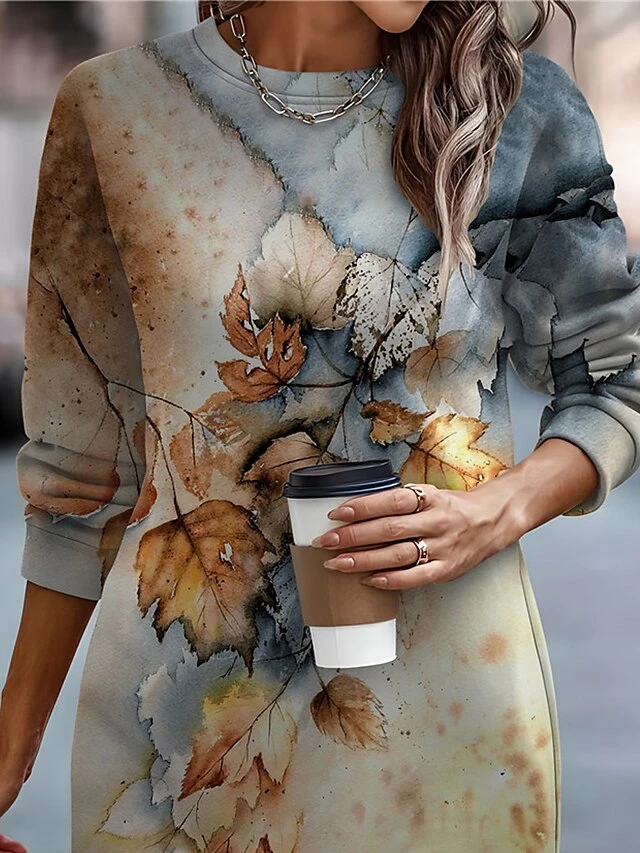 Women's Casual Dress Sweatshirt Dress Mini Dress Warm Fashion Outdoor Vacation Going Out Crew Neck Print Print Regular Fit Blue S M L XL XXL 2 Women's Casual Dress Sweatshirt Dress Mini Dress Warm Fashion Outdoor Vacation Going Out Crew Neck Print Print Regular Fit Blue S M L XL XXL - Image 2