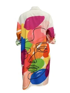 Women's Shirt Dress Casual Dress Midi Dress Office Daily Vacation Polyester Fashion Elegant Shirt Collar Print Long Sleeve Summer Spring Fall 2023 Loose Fit White Graffiti S M L XL -Casual Print Dress Sales fwnzfk1696733728155