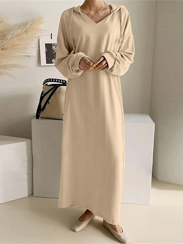 Women's Plus Size Curve Casual Dress Hoodie Dress Solid Color Long Dress Maxi Dress Long Sleeve Pocket Hooded Fashion Outdoor Black Khaki Fall Winter L XL XXL 3XL 4XL 6 Women's Plus Size Curve Casual Dress Hoodie Dress Solid Color Long Dress Maxi Dress Long Sleeve Pocket Hooded Fashion Outdoor Black Khaki Fall Winter L XL XXL 3XL 4XL - Image 6
