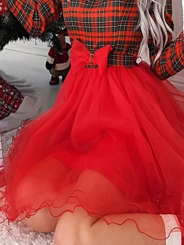 Women‘s Christmas Casual Dress Swing Dress Mini Dress Red Long Sleeve Plaid Mesh Winter Fall Autumn Crew Neck Modern Daily 2022 S M L XL 3 Women‘s Christmas Casual Dress Swing Dress Mini Dress Red Long Sleeve Plaid Mesh Winter Fall Autumn Crew Neck Modern Daily 2022 S M L XL - Image 3