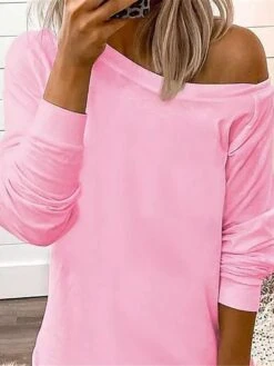 Women's Casual Dress Sweatshirt Dress Winter Dress Mini Dress Cold Shoulder Outdoor Street Daily Fashion Streetwear One Shoulder Long Sleeve 2023 Loose Fit Black Pink Color S M L XL Size -Casual Print Dress Sales fyankv1693987656901