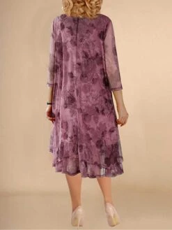 Women‘s Plus Size Curve Work Dress Swing Dress Semi Formal Dress Fashion Midi Dress Mesh Layered Crew Neck 3/4 Length Sleeve Floral Loose Fit Red Summer Spring L XL XXL 3XL 4XL -Casual Print Dress Sales fydciy1690868003783