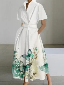 Women's Shirt Dress Casual Dress Swing Dress Maxi Long Dress Outdoor Office Daily Polyester Fashion Modern Shirt Collar Button Pocket Short Sleeve Summer Spring 2023 Loose Fit ArmyGreen Black Royal -Casual Print Dress Sales fyknfc1689925659640