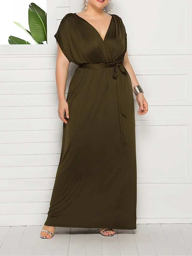 Women's Plus Size Curve Party Dress Sheath Dress Formal Dress Maxi Dress White Wine Royal Blue Short Sleeve Pure Color Lace Up Spring Fall Autumn V Neck Fashion Birthday Wedding Guest Vacation 8 Women's Plus Size Curve Party Dress Sheath Dress Formal Dress Maxi Dress White Wine Royal Blue Short Sleeve Pure Color Lace Up Spring Fall Autumn V Neck Fashion Birthday Wedding Guest Vacation - Image 8