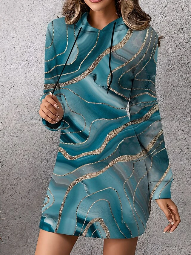 Women's Casual Dress Print Dress Spring Dress Ombre Marble Print Pocket Print Hooded Mini Dress Fashion Streetwear Outdoor Daily Long Sleeve Loose Fit Blue Brown Green Spring Fall S M L XL XXL 2 Women's Casual Dress Print Dress Spring Dress Ombre Marble Print Pocket Print Hooded Mini Dress Fashion Streetwear Outdoor Daily Long Sleeve Loose Fit Blue Brown Green Spring Fall S M L XL XXL - Image 2