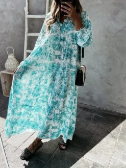 Women's Casual Dress Swing Dress Print Dress Floral Ruched Print V Neck Long Dress Maxi Dress Fashion Streetwear Outdoor Street Long Sleeve Loose Fit Red Blue Green Fall Winter S M L XL XXL -Casual Print Dress Sales galhub1694066128821