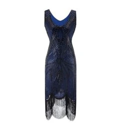 Women's Retro 1920s Fringe Dress Midi Dress Party Halloween Sequins Tassel Fringe Leaf Deep U Sleeveless Regular Fit Spring Fall 2023 Silver Black S M L XL -Casual Print Dress Sales gatnqa1692858226662