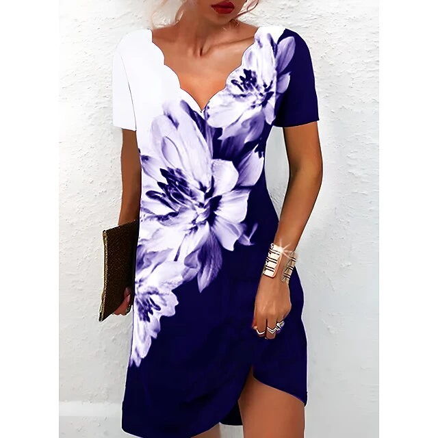 Women's Casual Dress Shift Dress Floral Dress Mini Dress Black And White Black White Short Sleeve Floral Print Summer Spring Scalloped Neck Fashion Vacation 2023 S M L XL XXL 3XL 6 Women's Casual Dress Shift Dress Floral Dress Mini Dress Black And White Black White Short Sleeve Floral Print Summer Spring Scalloped Neck Fashion Vacation 2023 S M L XL XXL 3XL - Image 6
