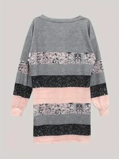 Women's Casual Dress Sweatshirt Dress Print Dress Geometric Stripe Print V Neck Mini Dress Fashion Streetwear Outdoor Daily 3/4 Length Sleeve Loose Fit Pink Dusty Rose Blue Fall S M L XL XXL -Casual Print Dress Sales gcggos1695361702926