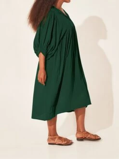 Women's Shirt Dress Casual Dress Midi Dress Outdoor Daily Date Cotton Basic Classic V Neck Ruched Long Sleeve Fall Winter 2023 Loose Fit Black Green Apricot Pure Color S M L XL -Casual Print Dress Sales gcnahv1695096319253