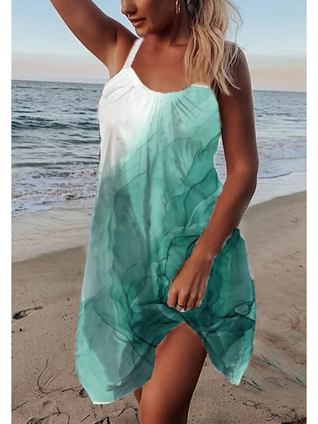 Women's Casual Dress Slip Dress Mini Dress Blue Purple Green Sleeveless Color Gradient Print Summer Spring Spaghetti Strap Vacation Loose Fit 2023 S M L XL XXL 3XL 2 Women's Casual Dress Slip Dress Mini Dress Blue Purple Green Sleeveless Color Gradient Print Summer Spring Spaghetti Strap Vacation Loose Fit 2023 S M L XL XXL 3XL - Image 2